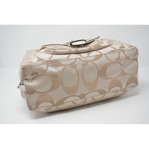 Coach Campbell Satchel Tan Signature and Ivory Leather Silver Tone - Picture 5 of 10